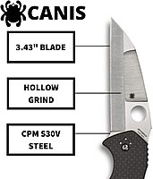 Spyderco Canis Knife with 3.43" CPM S30V Stainless Steel Blade and Carbon Fiber G-10 Laminate Handle - PlainEdge - C248CFP