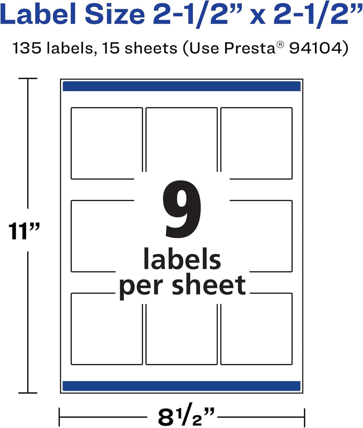 Avery Matte White Removable Square Labels, Sure Feed Technology, 2.5" x 2.5", 135 Removable Labels