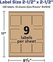 AVERY Kraft Brown Square Labels, Sure Feed Technology, 2.5" x 2.5"
