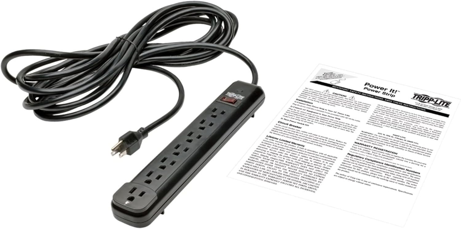 Tripp Lite 7 Outlet Power Strip NEMA 5-15R AC 25' Cord 5-15P Black Housing (PS725B)