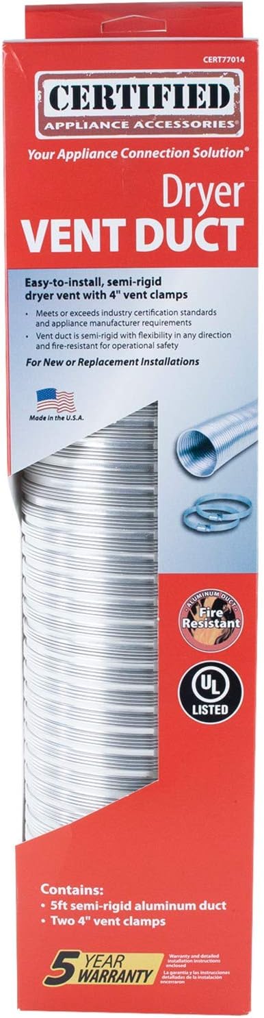Certified Appliance Accessories CERT77018 Dryer Vent Duct Kit with 90 Degree Elbows, 8 Feet