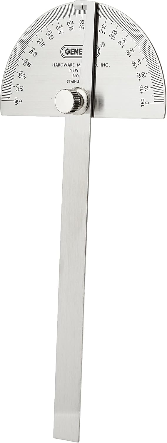General Tools 18 Round Head Stainless Steel Angle Protractor, 0 to 180 Degrees, 6-Inch Arm