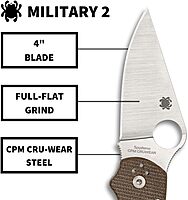 Spyderco Military 2 Folding Utility Pocket Knife - Ideal for Everyday Carry and Outdoor Adventures - G10 Handle, PlainEdge, 9.51-Inch Overall Length, 4-Inch Blade, Brown Canvas - C36MPCW2