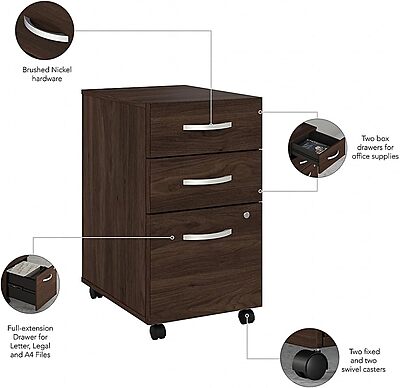 Bush Business Furniture Hybrid 3 Drawer Mobile File Cabinet