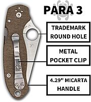 Spyderco Para 3 Folding Utility Pocket Knife - Ideal for Everyday Carry and Outdoor Adventures - Brown Canvas Micarta Handle, PlainEdge, 7.2-Inch Overall Length, 2.93-Inch Blade - C223MPCW