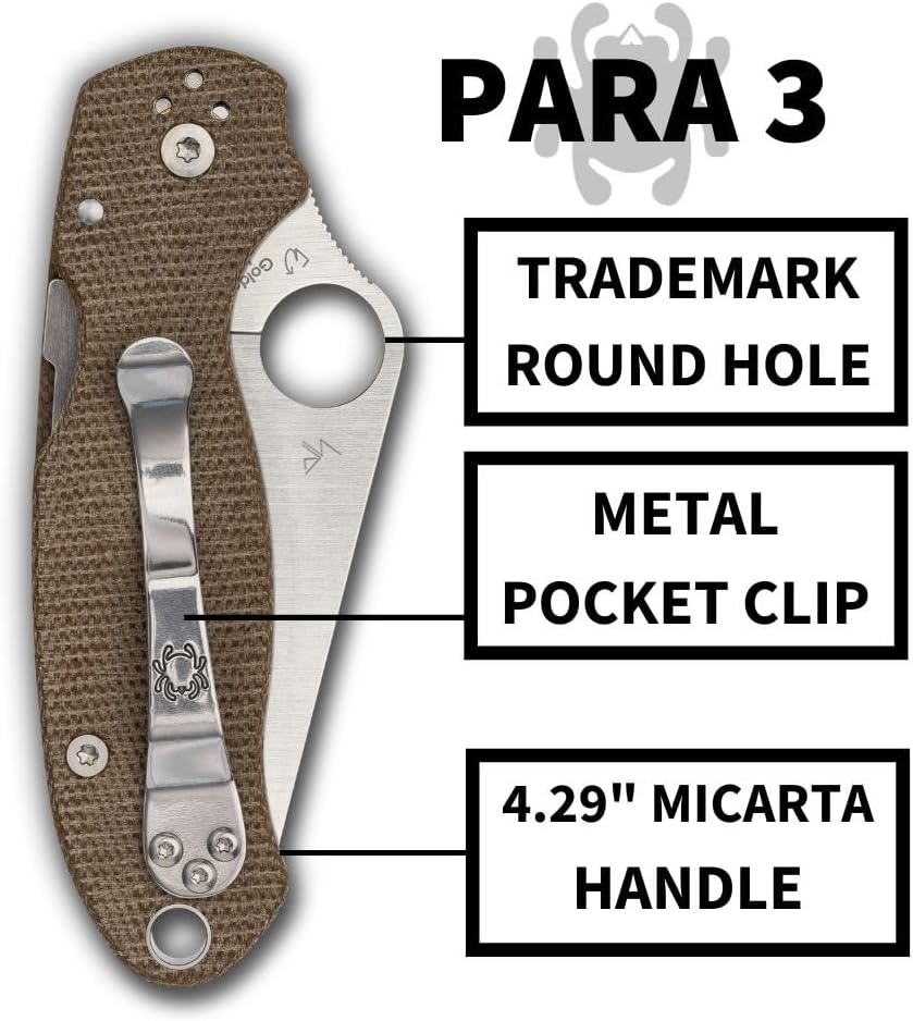 Spyderco Para 3 Folding Utility Pocket Knife - Ideal for Everyday Carry and Outdoor Adventures - Brown Canvas Micarta Handle