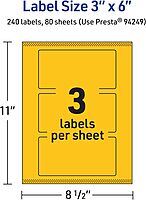 Avery Printable Rectangle Labels, Sure Feed Technology, 3 x 6, Bright Yellow, Print-to-The-Edge, Laser/Inkjet Printable