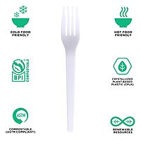 Eco-Products Compostable CPLA 7" Plastic Dinner Forks, Case of 1000, Disposable White Fork, Plantware Cutlery, Renewable Material Made from Plants, Sturdy and Strong, BPI-Certified