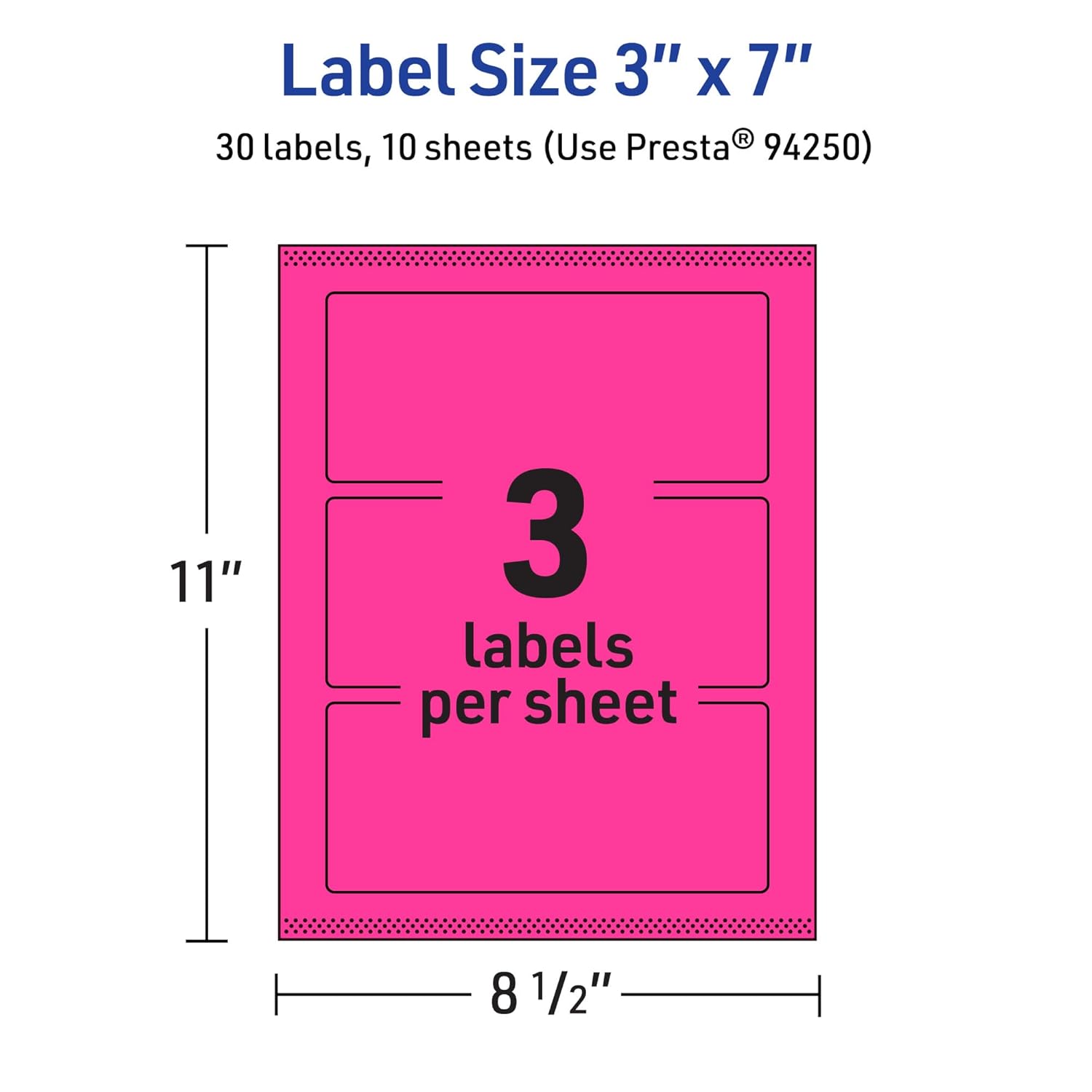 Avery Printable Rectangle Labels, Sure Feed Technology, 3" x 7", Neon Magenta Labels, Print-to-The-Edge