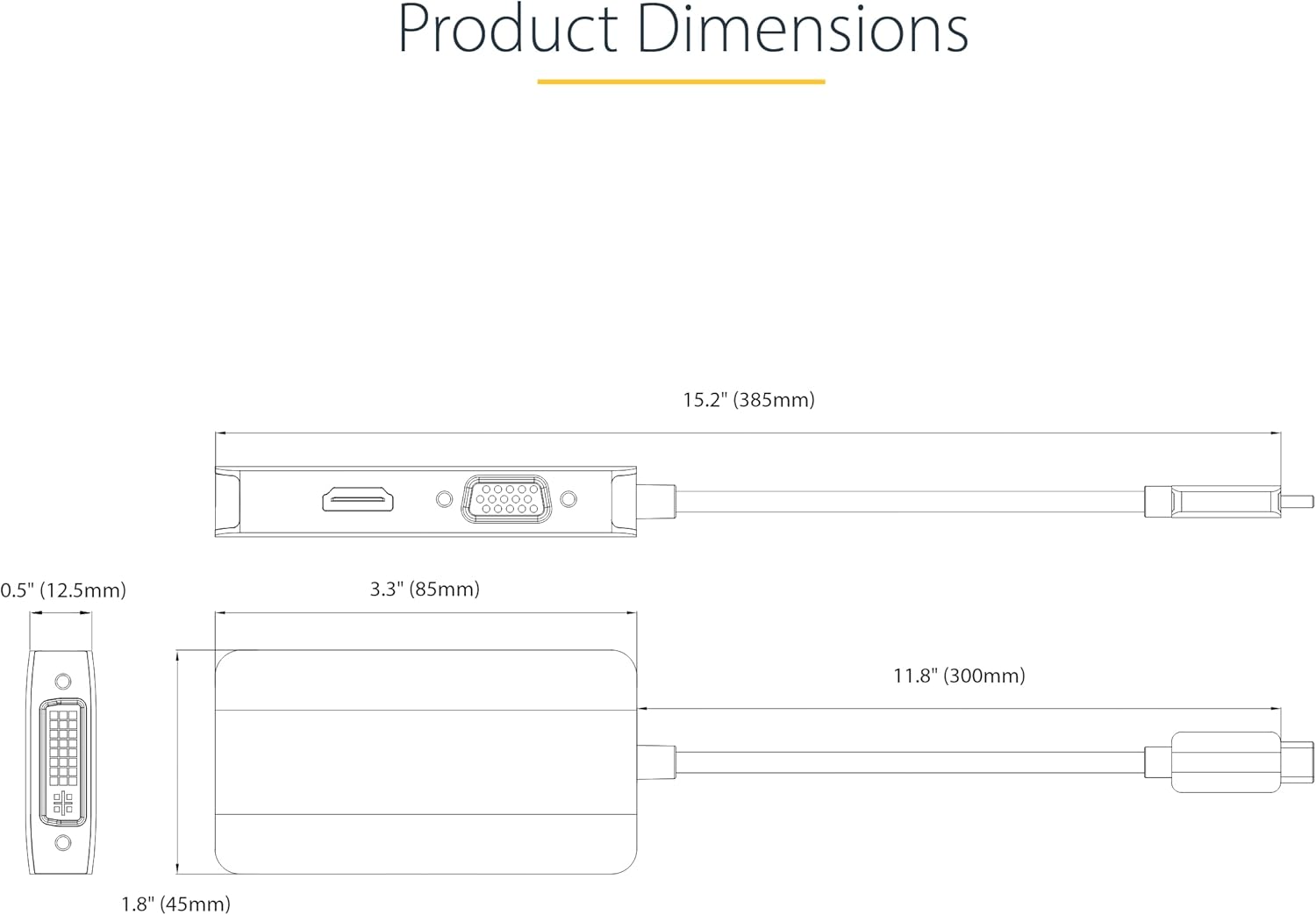 StarTech.com USB C Video Adapter, USB C to HDMI DVI VGA Adapter, Up to 4K 60Hz, Aluminum, Multiport Video Display Adapter