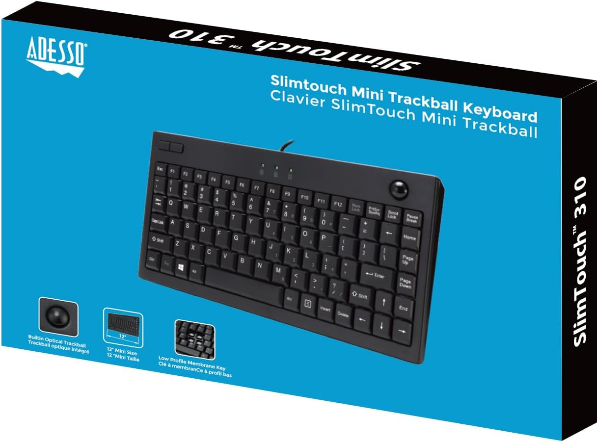 AKB-310UB - Wired USB Mini Trackball USB Keyboard, 87-Key US Layout, Black