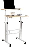 Mind Reader Standing Desk, Adjustable Height, Computer Desk, Laptop Desk, Portable, Rolling, 38"L x 21.25"W x 45.25"H, White