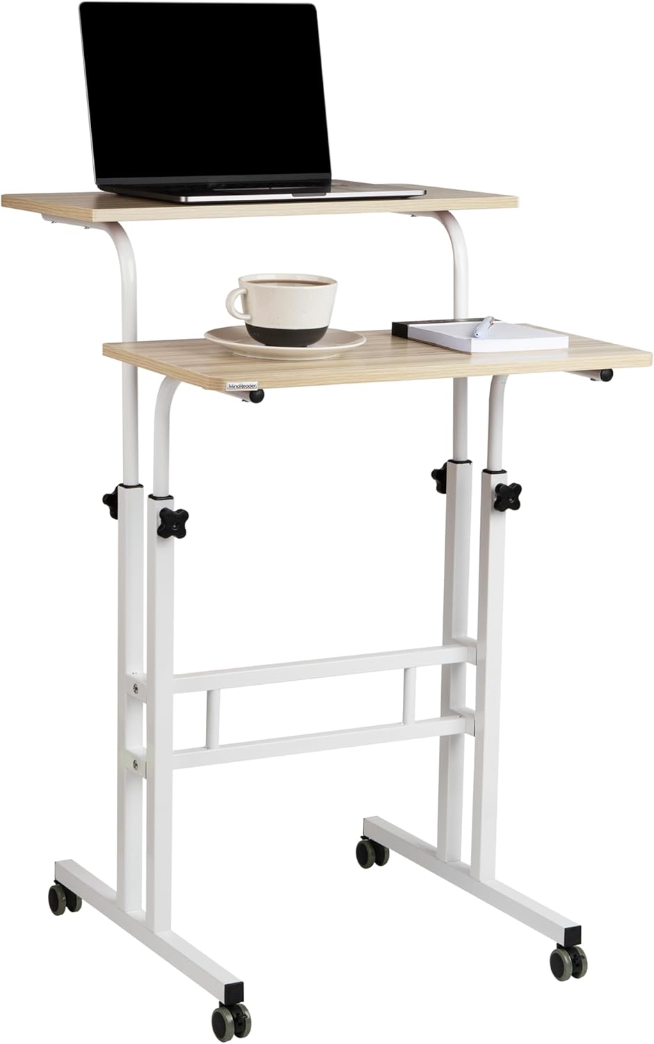 Mind Reader Standing Desk, Adjustable Height, Computer Desk, Laptop Desk, Portable, Rolling, 38"L x 21.25"W x 45.25"H, White