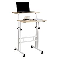 Mind Reader Standing Desk, Adjustable Height, Computer Desk, Laptop Desk, Portable, Rolling, 38"L x 21.25"W x 45.25"H, White