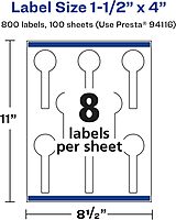 Avery Glossy White Lollipop Labels, Sure Feed Technology, 1.5" x 4"