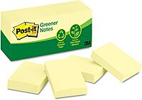 Post-it Greener Notes, 1.5x2 in, 12 Pads, America's #1 Favorite Sticky Notes,Canary Yellow, Clean Removal