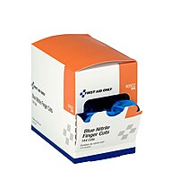 First Aid Only 90922 Blue Nitrile Finger Cots, Disposable Rubber Finger Protectors for Offices, Kitchens, Home, and More, 144 Pack