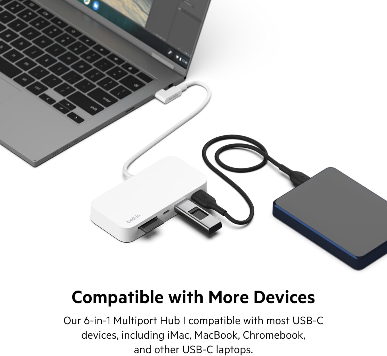 Belkin USB-C 6-in-1 Multiport Hub with Mount, USB-C Docking Station with MicroSD Card Reader, Powered USB Hub