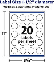 Avery Glossy Clear Round Labels, Sure Feed Technology, 1.5" Diameter, Print-to-the-Edge, Laser/Inkjet Printable