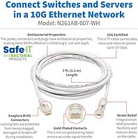 Tripp Lite, Safe-IT, Cat6a Ethernet Cable, 10G Certified Snagless, UTP (RJ45 M/M), White, 7 Feet / 2.1 Meters, Limited Life Manufacturer's Warranty (N261AB-007-WH)
