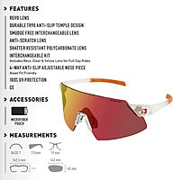 Bobster® Cadence Cycling Sunglass, Matte Clear/Orange Frame, Smoke Black Red Revo, Yellow & Clear Lens