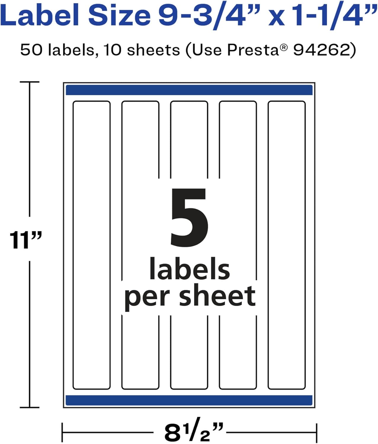 Avery Glossy White Rectangle Labels, Sure Feed Technology, 9.75" x 1.25"