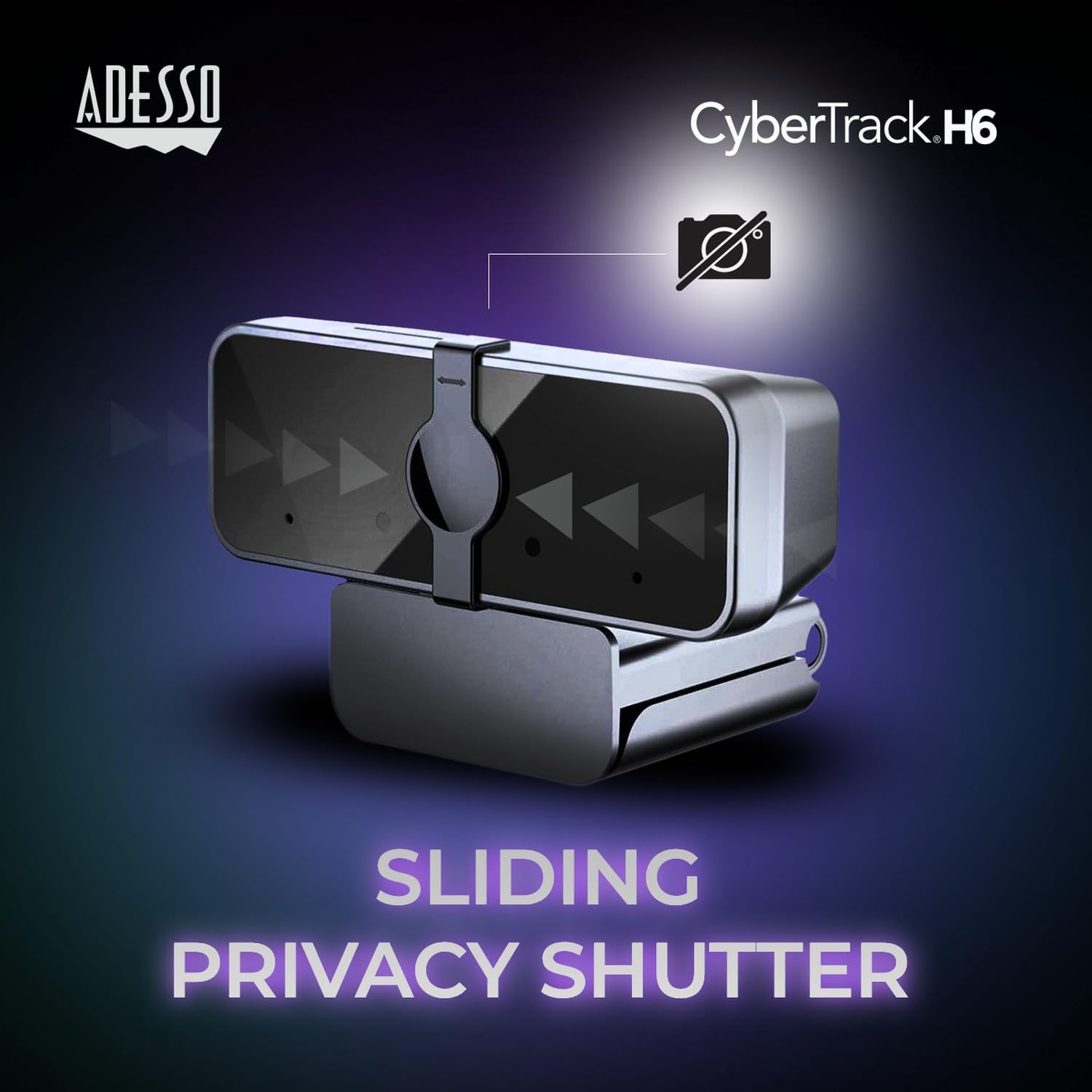Cybertrack H6 4K Ultra HD USB Webcam with Built-in Dual Microphone & Privacy Shutter Cover, Black