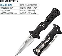 COLD STEEL Counter Point 2 3" Japanese AUS8A Razor-Sharp Blade 3.875" Griv-Ex Handle Narrow Blade Folding Knife w/Tri-Ad Locking Mechanism