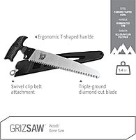 Outdoor Edge GrizSaw - Lightweight T-Handle Fixed Blade Outdoor-Hunting Saw with 8.0", 65Mn Spring Steel Blade for Cutting Tough Bone and Wood and Locking Zytel Sheath with Swivel Clip Belt Attachment