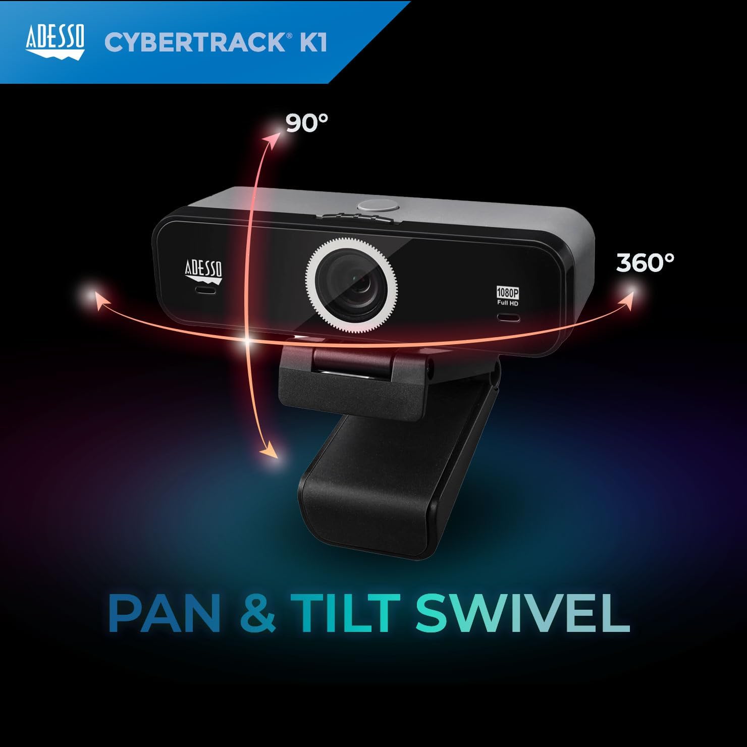 CyberTrack K1 1080P Full HD Fixed Focus USB Webcam with Adjustable View Angle Built-in Dual Microphones, Privacy Shutter