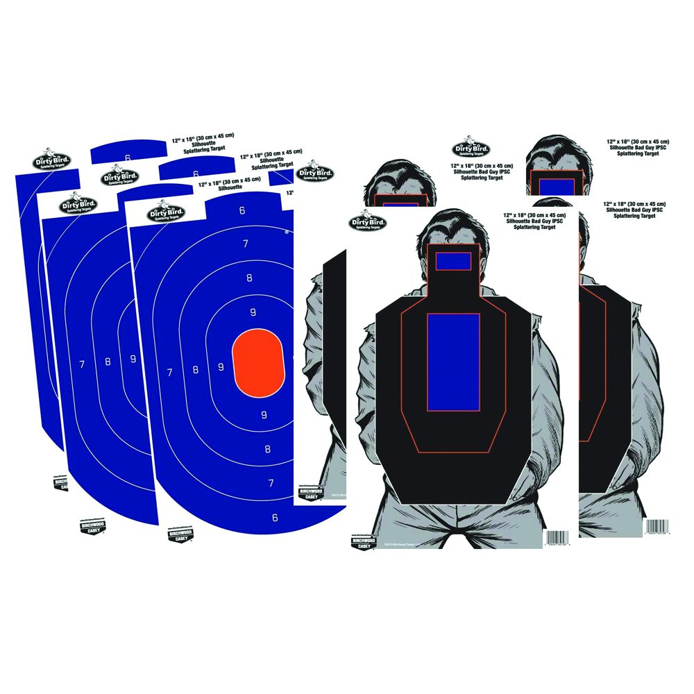 Birchwood Casey Non-Adhesive Dirty Bird White Splattering 12" X 18" Practice Shooting Target Combo Pack for Indoor