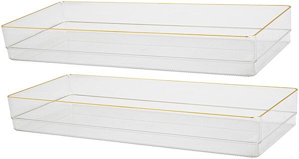 Martha Stewart Kerry Plastic Stackable Office Desk Drawer Organizers with Gold Trim