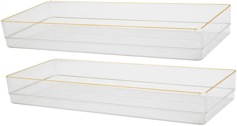 Martha Stewart Kerry Plastic Stackable Office Desk Drawer Organizers with Gold Trim