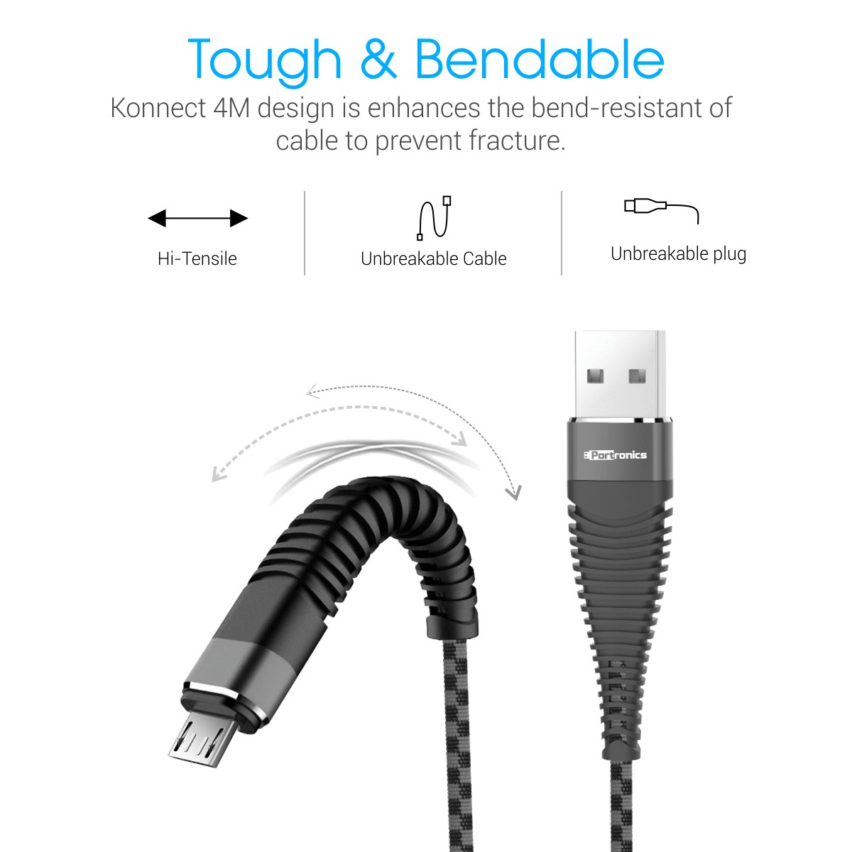 PORTRONICS KONNECT 4M MICRO CABLE 1.2 GREY BLACK PORE POR 874 PORTRONICS KONNECT 4M MICRO CABLE 1.2 GREY BLACK PORE POR 874