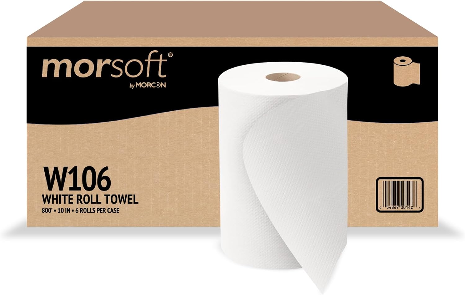 Morsoft by Morcon W106 Paper Towel Dispenser Refill, 10 Inch Roll, White, 100% Recycled Fiber, 10 x 800ft, 6 Rolls