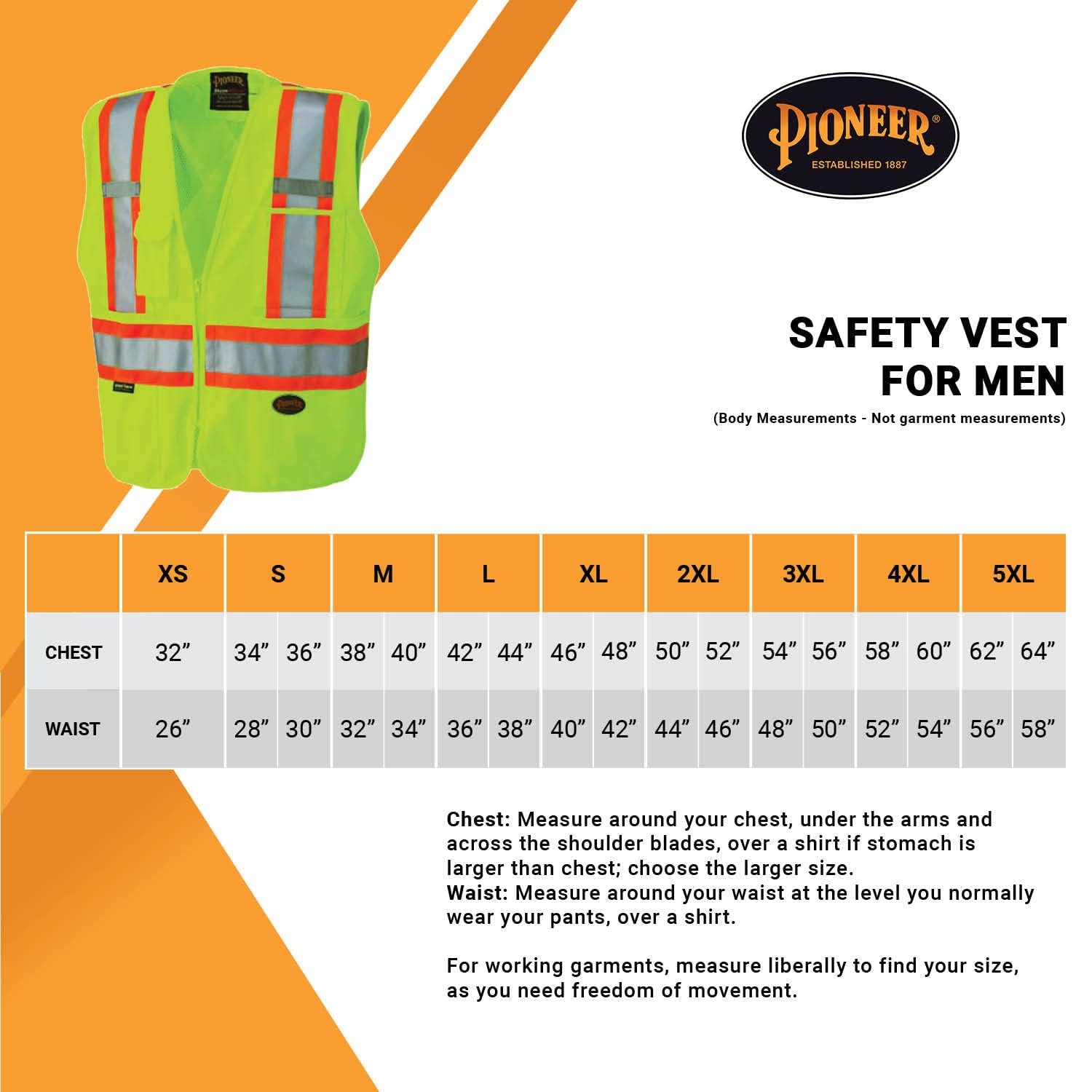 Pioneer Hi Vis Tear-Away Mesh Back Safety Vest - Reflective Tape, 4 Pockets