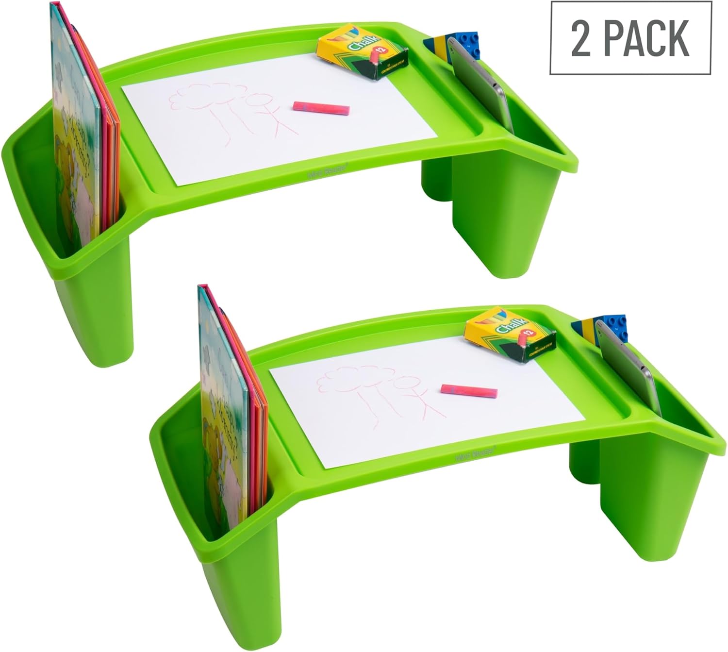Mind Reader Kids Lap Desk, Portable Activity Tray with Side Storage, Stackable Plastic