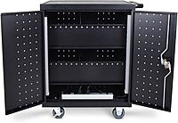 Luxor 32-Device Charging Cart With Timer, 38-1/4inH x 28-1/2inW x 21inD, Black