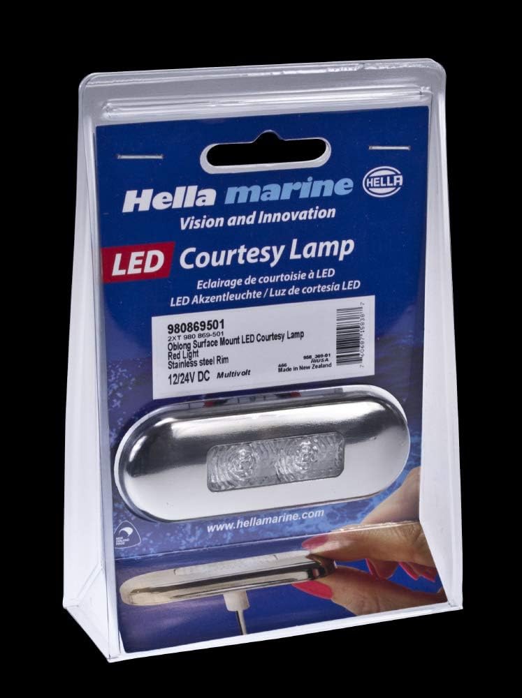 Hella Marine Surface Mount Oblong LED Courtesy Lamp - Red LED - Stainless Steel Bezel