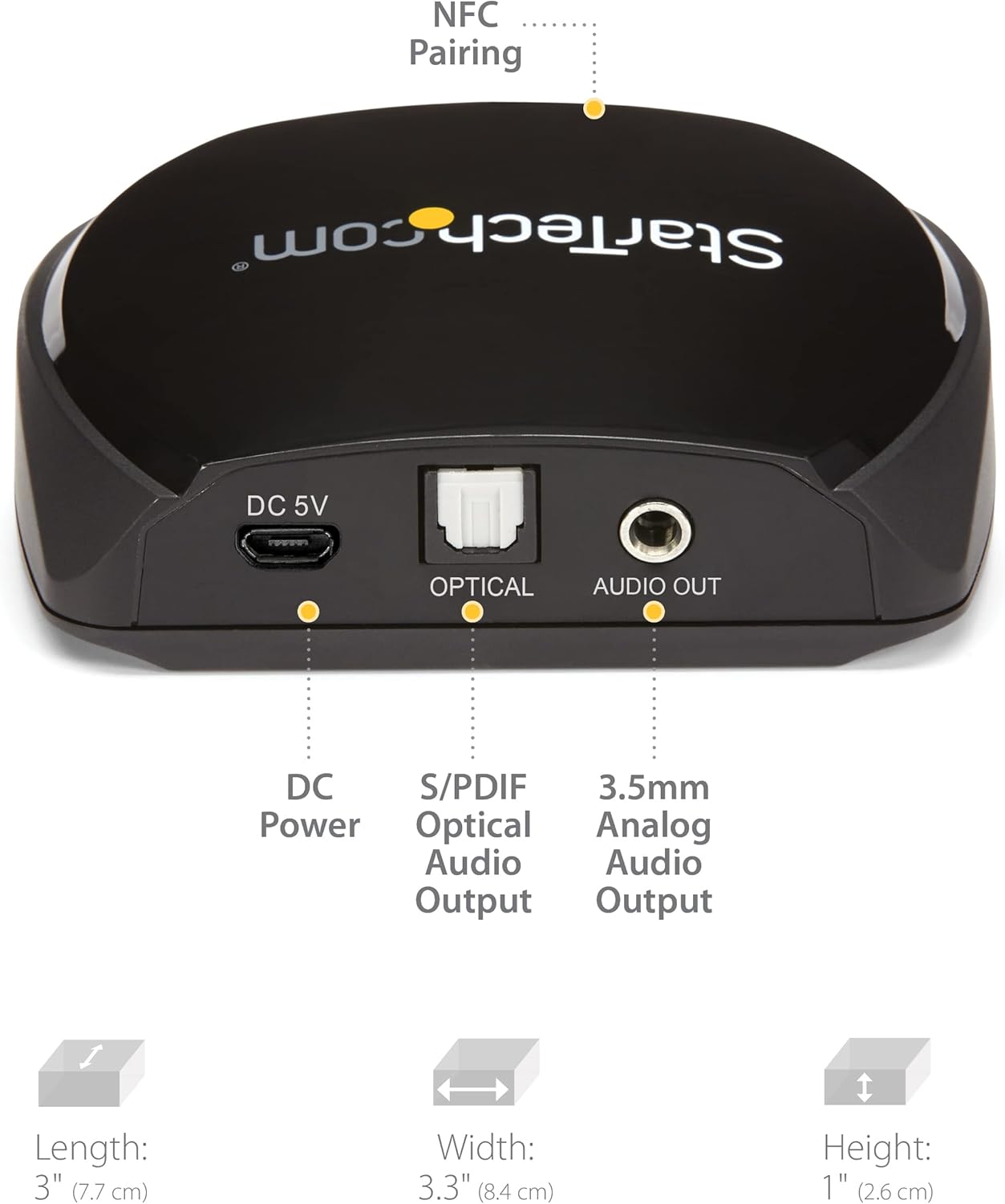 StarTech.com Bluetooth 5.0 Audio Receiver with NFC - Bluetooth Wireless Audio Adapter BT 5.0-66ft (20m) Range