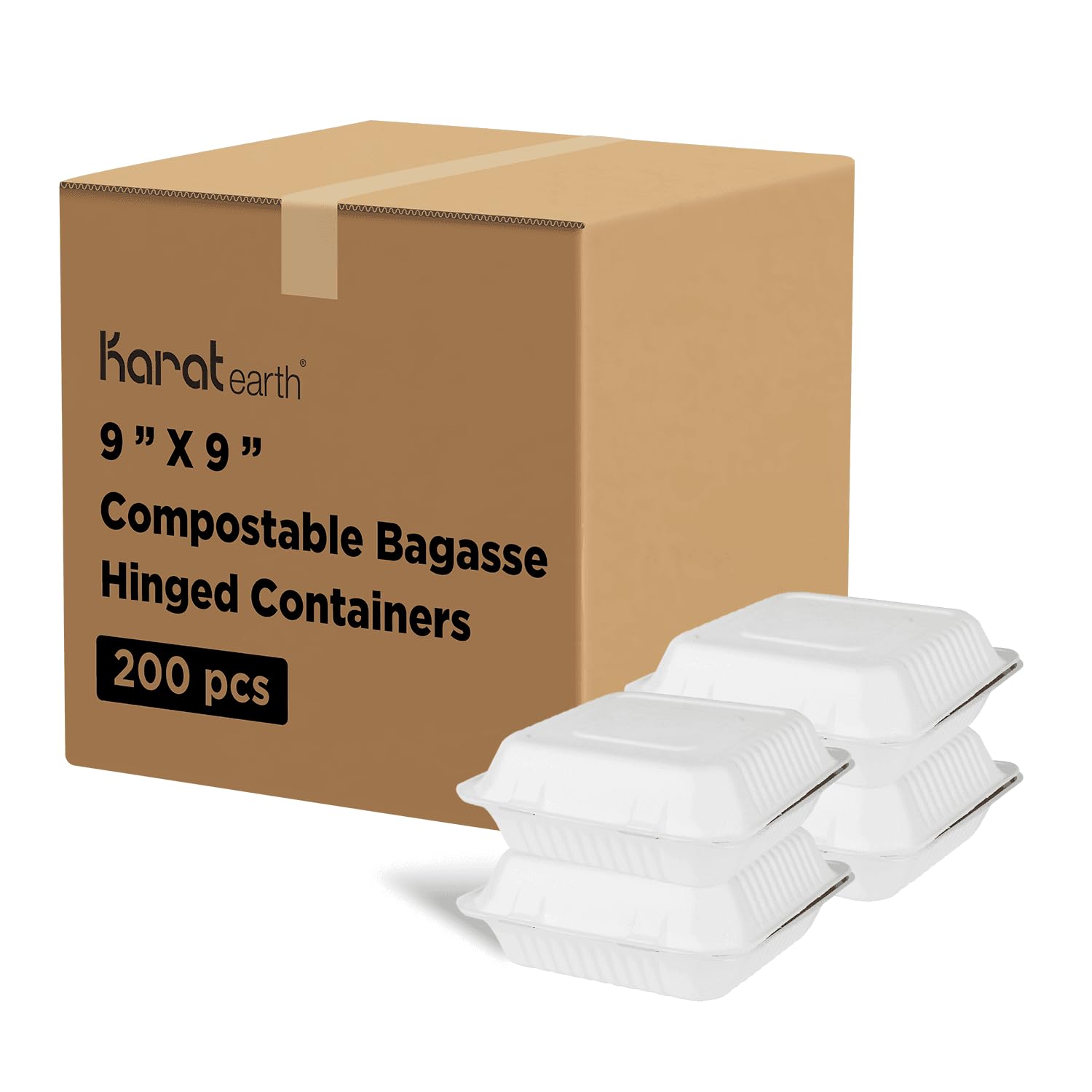 Karat Earth KE-BHC99-1C 9" x 9" Bagasse Hinged Clamshell Container (Pack of 200)