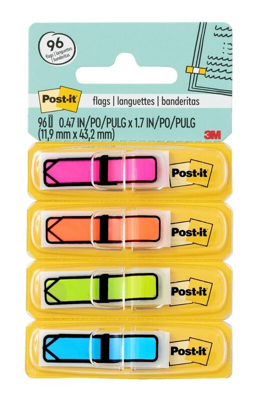 Post-it Arrow Flags, Assorted Bright Colors, .47 in Wide, 24/Dispenser, 4 Dispensers/Pack (684-ARR4)
