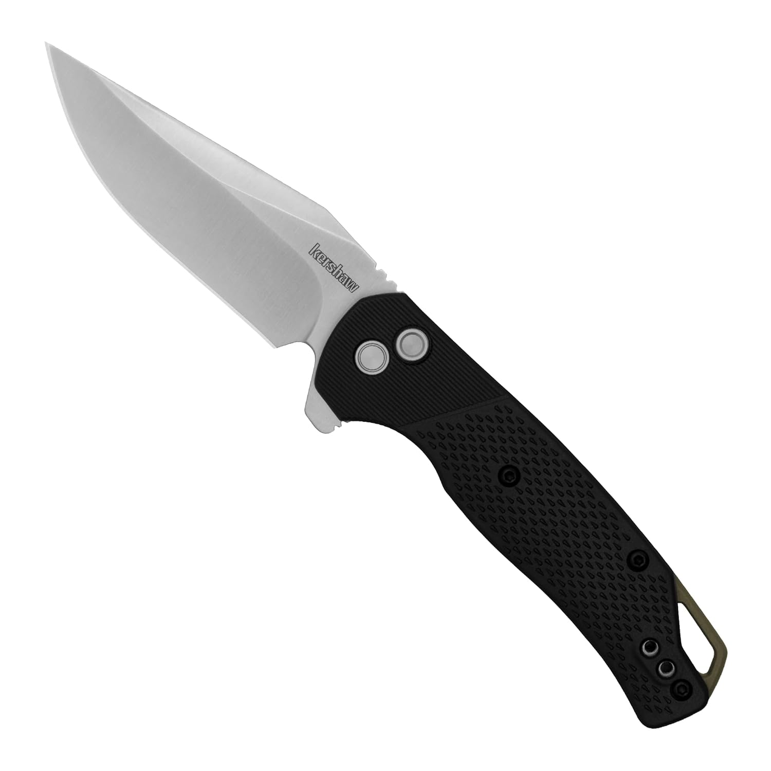 Kershaw Runoff Folding Pocket Knife, 3.1 inch Satin Finish Clip Point Blade, Black GFN handle, Manual Opening, Button Lock