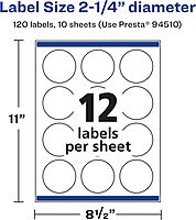 Avery Glossy Clear Round Labels, Sure Feed Technology, 2.25" Diameter, Print-to-The-Edge, Laser/Inkjet Printable