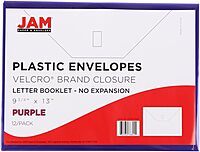 JAM PAPER Plastic Booklet Envelopes with Hook & Loop Closure - Pack of 12