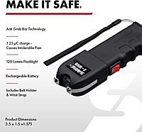 SABRE 2-in-1 Stun Gun with Flashlight and Anti-Grab Bar Technology, Painful 1.250 µC Charge, 120 Lumens