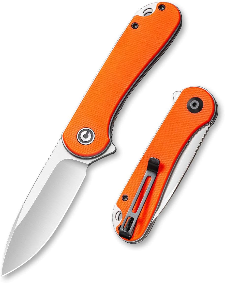 CIVIVI Elementum Folding Pocket Knife, 2.96" D2 Satin Blade,G-10 Handles, Liner Lock, Deep Carry Pocket Clip C907R (Orange)