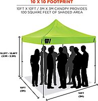 Pop Up Canopy Tent, Heavy Duty, 10' x 10' Area, Peak Height 14', Includes Wheeled Bag, Ergodyne Shax 6000, Lime