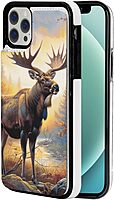 Fall Moose Deer Printed Wallet Case for iPhone 12-6.1 Inch with Card Holder