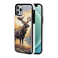 Fall Moose Deer Printed Wallet Case for iPhone 12-6.1 Inch with Card Holder